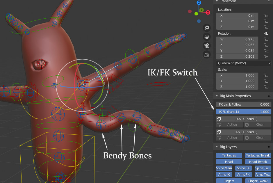 some of rigify's features: ik/fk switch and bendy bones