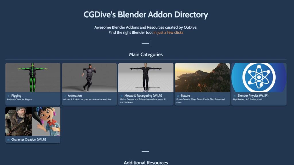 discover blender addons with cgdive's directory